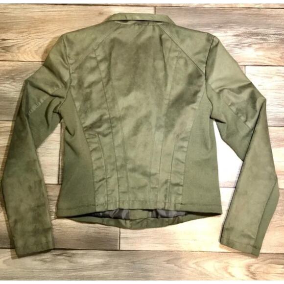 Marc New York Army Green Large Faux Suede Motorcycle Jacket Women - Picture 2 of 5